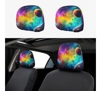 Nebulae Galaxies Color Space Head Rest Cover Car Accessories, 2 Pcs Car Seat Headrest Cover, Washable Headrest Protector Universal Fit To All Car Suvs Truck Van Vehicles Auto