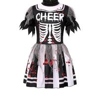 NebulaGlam Children's Cheerleader Costume Halloween, Zombie Cheerleader Costume, Girl Scary Bloody Cheerleader Costume for Halloween Party or Carnival (L)