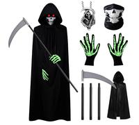 NebulaGlam Grim Reaper Halloween Costume for Kids, Halloween Black Cape Boys and Girls, with Scythe for Cosplay Parties Festivals