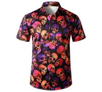 NebulaGlam Mens Shirts Short Sleeve, Mens Hawaiian Skeleton Shirts, Men Shirt Skeleton Short, Hawaiian Shirt 3D Print for Halloween (M) Black