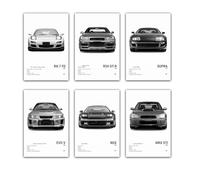 NebulaNova JDM Car Poster Japanese Sports Car Canvas Prints Classic Black White Wall Art for Boys Home Bedroom Office Dorm Room Decoration (6 Pieces 20 x 30 cm Unframed)