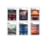 NebulaNova JDM Car Posters Japanese Sports Car Canvas Prints Classic Super Sports Car Wall Art for Boys Home Bedroom Office Dorm Decoration (6 Pieces 20 x 30 cm Unframed)
