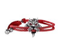 Nebulith Cute Silver Dragon Bracelet,Adjustable Silver Dragon Animal Metal Jewelry,Creative Dragon Bead Lucky Charm Bracelet,Handcrafted Braided Dragon Rope Bracelet,Dragon Gifts for Men,Red