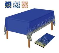 NEBURORA 1 Pack Dark Blue Gold Party Tablecloth Plastic Tablecloth 137x274cm Gold Dot Confetti DisposableTable Cover Rectangular Party Table Cover for Picnic, Baby Shower, Halloween, Birthday
