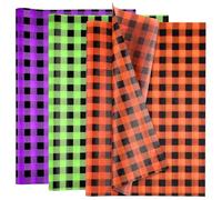 NEBURORA 120 Sheets Halloween Tissue Paper 14 x 20inch Orange Green Purple Buffalo Plaid Wrapping Paper for DIY Craft Gift Bags Halloween Party Supplies
