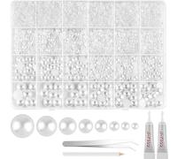 NEBURORA 13000 Pcs White Flat Back Pearl Kit 8 Sizes with Tweezer and Picker Pencil Flatback Pearl Beads Half Round Pearls for Crafting DIY Crafts Nails Makeup Shoes Phone Case