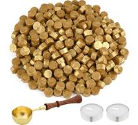 NEBURORA 200 Pcs Sealing Wax Beads, Various Colour Options for Wax Seal Stamp, with Wax Spoon and 2 Tea Candles,Octagon Wax Seal Kit for Invitations Cards Envelopes Wine Packages Gift Wrapping