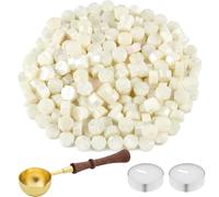 NEBURORA 200 Pcs Sealing Wax Beads, Various Colour Options for Wax Seal Stamp, with Wax Spoon and 2 Tea Candles,Octagon Wax Seal Kit for Invitations Cards Envelopes Wine Packages Gift Wrapping