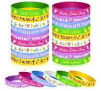 NEBURORA 24 Pcs Easter Rubber Bracelets Bunny Rabbit Egg Chick Flower Carrot Silicone Wristbands for Spring Happy Easter Party Favors Baskets Stuffers Egg Fillers