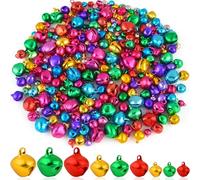 NEBURORA 300 Pcs Colorful Jingle Bells 6 Colors Mixed Christmas Craft Bells for DIY Christmas Home Pet Ornaments Party Decoration Supplies 0.24 Inch 0.39 Inch 0.55 Inch