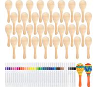 NEBURORA 36Pcs DIY Mini Unfinished Wooden Maracas with 36Pcs Multicolor Pens Fiesta Mexican Maracas Favors Cinco De Mayo Party Supplies Decorations