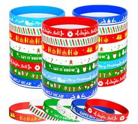 NEBURORA 48pcs Christmas Wristband Silicone Bracelets for Kids 8 Style Xmas Pattern Rubber Wristband Wrist Band Bulk for Merry Christmas Classroom Gifts Theme Party Decor Supplies Favor