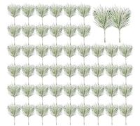 NEBURORA 50 Pcs Artificial White Pine Needle Branches Evergreen Pine Wood Artificial Greenery for Christmas Wreath Decoration Home Holiday Garden Decor