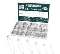 NEBURORA 600 Pcs Silver Safety Pin Assorted 6 Different Sizes Small and Large Safety Pins for Clothes Office Sewing Craft and Arts Pinning