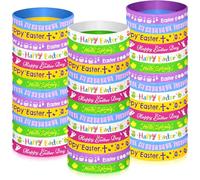 NEBURORA 72 Pcs Easter Rubber Bracelets Bunny Rabbit Egg Chick Flower Carrot Silicone Wristbands for Spring Happy Easter Party Favors Baskets Stuffers Egg Fillers
