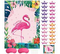 NEBURORA Pin The Crown on The Flamingo Age 3+ with 24 Crowns Pin The Crown on The Flamingo Theme Party Game for Kids Birthday Party Supplies