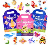 NEBURORA Reusable Puffy Sticker Book for Kids, 264 Pcs Space Ocean Insects Sticker, Kids Plane Activities Travel Stickers and Educational Learning Toy Scenes Stickers Birthday Gifts