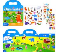 NEBURORA Reusable Puffy Sticker Book for Kids, 88 Pcs Animal Sticker, Kids Plane Activities Travel Stickers and Educational Learning Toy Scenes Stickers Birthday Gifts