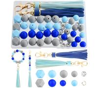 NEBURORA Silicone Beads for Keychain Making Kit, Gray, Royal Blue, Light Blue Beads with Leather Tassels for Bracelets Crafts Beadable Pens Decorations Jewelry Making