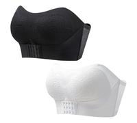 Necalisi Backless Bra Ladies Bras Non Wired Black+White Women's Bandeau Bra Lace Tube Top Bra Bandeau Top Stretchy Chest Wrap Non Padded Strapless Bra Low Cut Bra 42D