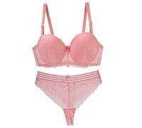 Necalisi Bra and Panties Set Pink Transparent Lingerie Women's Lace Bralette Underwire Plus Size T-Shirt Bra 75B