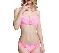 Necalisi Bra Lingerie Sets Pink Women's Push Up Lingerie with Underwire Lace Bra and Panties Set High Waisted Suspenders Lingerie Invisible Lift-up Bra 75B