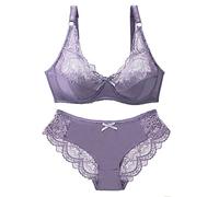 Necalisi Bra Lingerie Sets Purple Women‘s Push up Lace Lingerie Underwired Bra and Knicker Sets Transparent Sleepwear Padded Bra and Panties Set Bras for Large Busts 75B