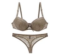 Necalisi Bra Sets for Women Khaki Women's Push Up Bras Transparent Lingerie with Underwire Lace Bra and Knickers Lingerie deep Plunge Bra 75C