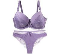 Necalisi Bralettes for Women Bra and Knickers Sets Women Purple Lace See Through Bra Sexy Lingerie Set Push Up Women's Underwire Bra Comfort Soft Cup Bra Zero Feel Bra Balconette Bra 36C