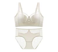 Necalisi Bralettes for Women Women's Lingerie Sets Wireless Support Bra Beige V Neck Push Up Plus Size Elegant and Charming 40C