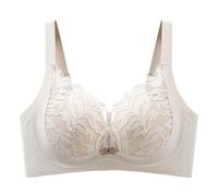 Necalisi Bras Beige Women's Full Coverage Bra Push Up Comfort Bra Non Wired Bra Plus Size Floral lace Lingerie Bra Tops for Women 90D