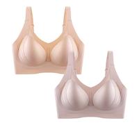 Necalisi Bras for Women Plus Size Bra Wireless high Support Big Breast Light Yellow+Pinkish Low-Cut Plunging Women's Everyday Bras 38C