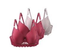Necalisi Bras for Women Underwired for Sagging Breasts Bra Plunge Lace Plus Size Non Padded Wine red+Khaki V Neck Full Coverage Plus Size Classic top 44D