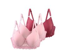 Necalisi Bras for Women Underwired high Support Big Breast Bra Pinkish+Wine red Full Coverage Floral Lingerie Invisible Lift-up Bra 50E