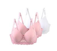 Necalisi Bras for Women Underwired high Support Big Breast Bra Unlined Lace Plus Size Support Pinkish+White V Neck Push Up Plus Size deep Plunge Bra 48E