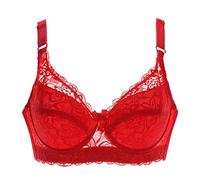 Necalisi Bras Red Women's Floral Lace Plus Size T Shirt Bra Full Coverage Underwire Comfort Bra deep Plunge Bra 80C