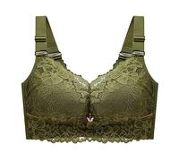 Necalisi Full Coverage Bra Green Women Comfort V-Neck Lace Bralette Wirefree Bra Top Casual Lace Bra Plus Size Extra-Elastic T-Shirt Bra 110F