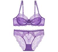 Necalisi Sexy Lingerie for Women Sets Underwired for Sagging Breasts Bra Light Purple Minimiser Lace Full Coverage Firm Hold Women's Sexy Lingerie Set 36E