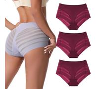 Necalisi Womens Pants No Pinching No Problem No Show Knickers Stretch Briefs for Women 3 Pack Breathable Briefs Hipster Panties Comfortable Silky Smooth （ Wine red XXL）