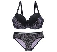 Necalisi Women's Push up Bra and Knickers Set Black Transparent Lingerie Women's Lace Bralette Underwire Plus Size Comfort Bras 75E