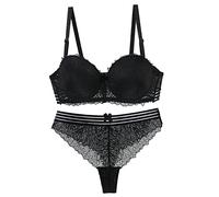 Necalisi Womens Underwear Set Black Women's Push Up Bras Transparent Lingerie with Underwire Lace Bra and Knickers Lingerie Invisible Lift-up Bra 80B