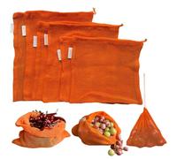 NECAVU 6 Pack Drawstring Fridge Bags, 100% Cotton Eco Friendly Natural Vegetable Storage Net for Refrigerator, Multipurpose Cotton Mesh Bags (Pumpkin Orange)