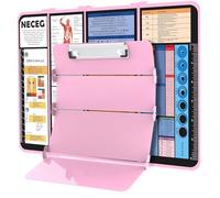 NECEG Nursing Clipboard Foldable-4 Layers Aluminum Folding Nurse Clip Boards Pocket Size with Nursing Medical Edition Cheat Sheets for Nurses Students and Doctors(Pink)