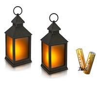 NECESITAS LED Lantern Outdoor & Indoor - Set of 2 - Includes Batteries - Waterproof - Flickering Effect - Grave Light, Balcony & Garden Decoration, Vintage Lantern, Black