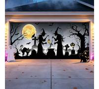 NECGNIQ Halloween Garage Door Cover, Large Horror Pumpkins Witch Spider Garage Wall Decorations Hanging Backdrop Door Banner for Outdoor Home Yard Holiday Party(Witch, 13x6FT)