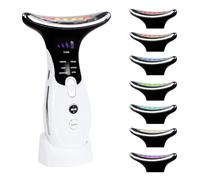 Neck Face Lifting Device, 7 LED Facial Massager with -5°C Cooling Head, 45°C EMS Microcurrent Massage 7 Modes 3 Intensity Levels, Anti-Wrinkle, Skin Tightening for Face Neck Eye Body Care Tonin(Black)