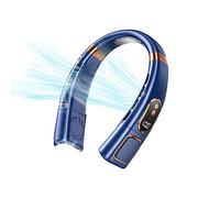 Neck Fan, 3000mAh Portable Neck Fan Rechargeable, USB Wearable Hand-free Fan with 5 Speeds, Ice Tiles, Light, LED Display Personal Cooling Neck Fan, Bladeless Hanging Neck Fan for Women Men (Blue)