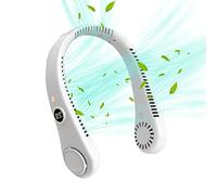 Neck Fan with 5 Speeds & LED Display, 1500mAh Portable Bladeless Neck Fan, USB Rechargeable, Hands Free Wearable Mini-Fan for Women Men Home Office Travel Outdoor (White)