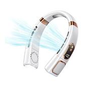 Neck Fan with 5 Speeds & LED Display, 3000mAh Portable Bladeless Neck Fan with Cooling Ice Tiles and Light, Rechargeable, Hands Free Wearable Fans for Women Men Home Office Travel Outdoor (White)