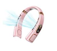 Neck Fan with 5 Speeds & LED Display, 3000mAh Portable Bladeless Neck Fan with Cooling Ice Tiles and Light, Rechargeable, Hands Free Wearable Fans for Women Men Home Office Travel Outdoor (Pink)
